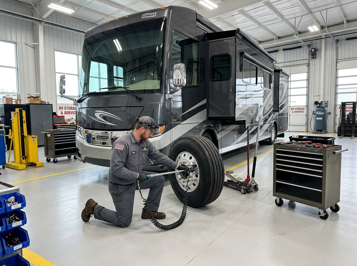 Certified RV Repair Technician working on motorhome in Lincoln CA